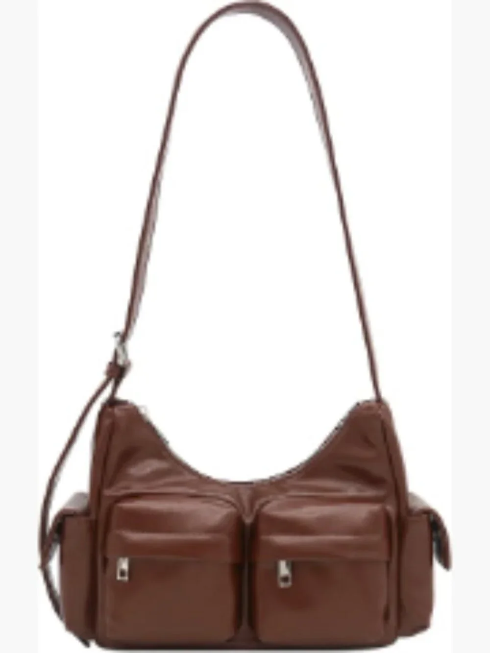 Faux Leather Multi Pocket Hobo Shoulder Bag Zipper Adjustable Straps